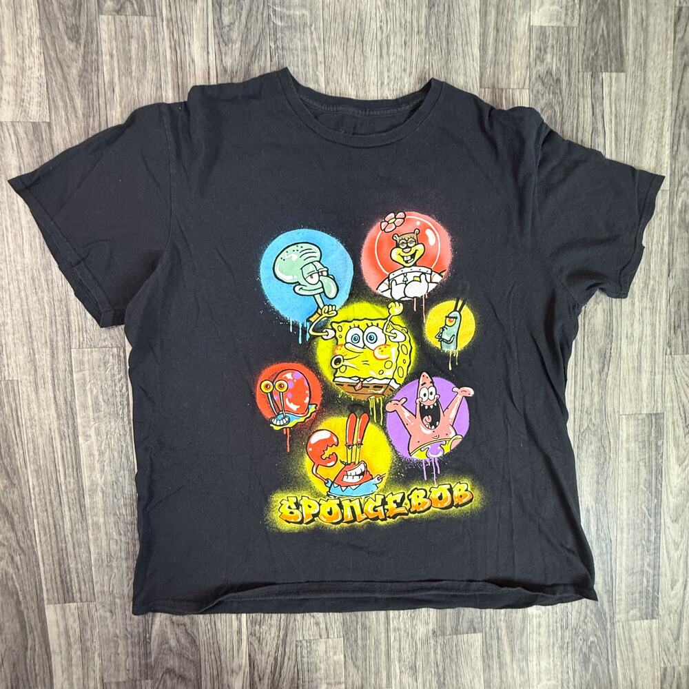 SpongeBob & Friends Cast Cartoon Graphic Tee Black Unisex Preowned
